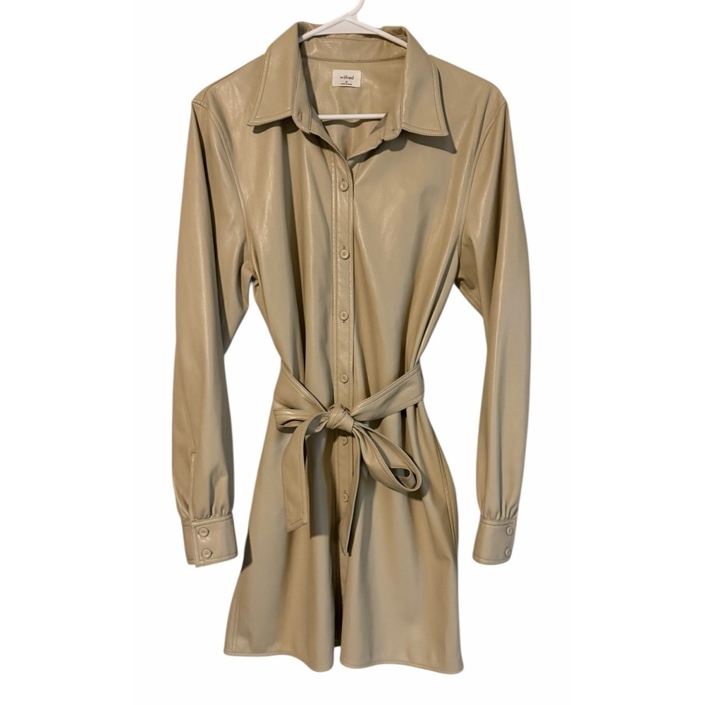 Wilfred Aritzia Caroline Vegan Leather ShirtDress Bone Women's Size Medium